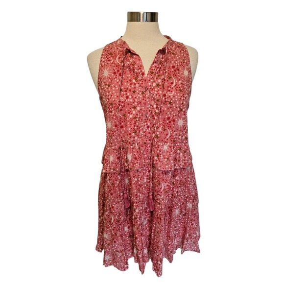 Anthropologie Carolina K Dress Size Medium Carmen Ruffled Tiered Pink Moon Print - Picture 2 of 10